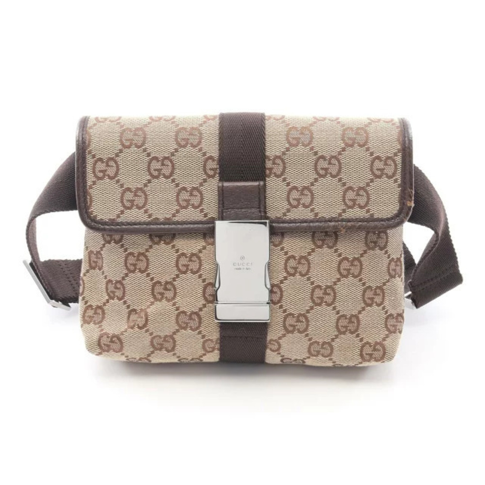 Gucci GG Canvas Waist Belt Bag Body Leather Beige Cream Brown